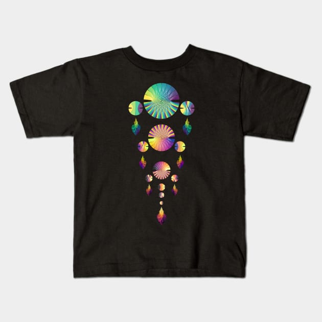 Dream Catcher Triple Tier | Combo 1 Peacock, Sunset and Volcano (Black) Kids T-Shirt by aRtVerse